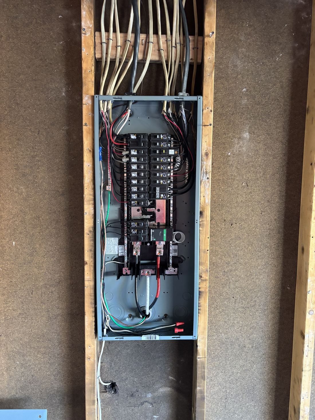 Newly installed breaker panel with organized wiring