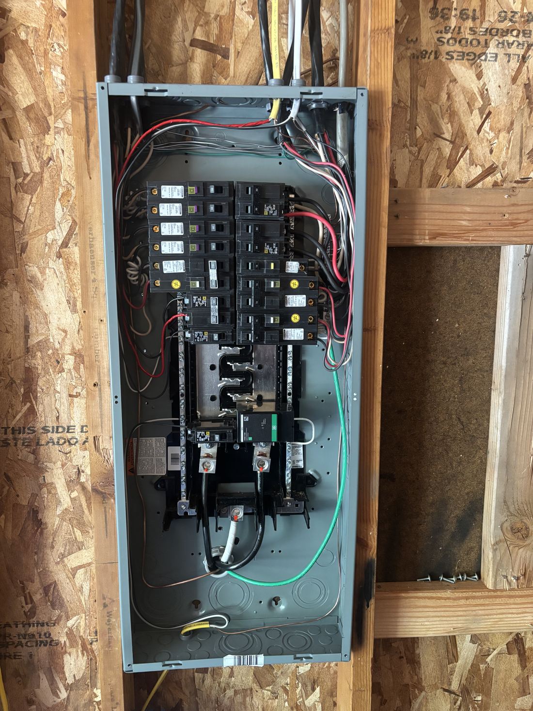 Rough-in electrical panel and wiring in a framed wall